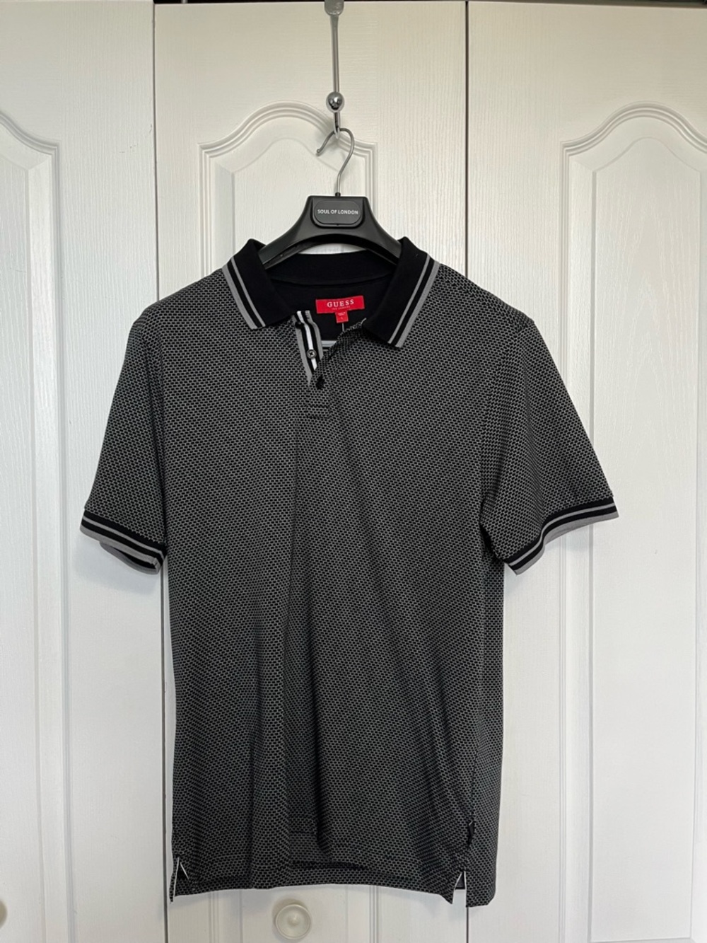 GUESS Men's Black & White Micro Dot Polo Shirt